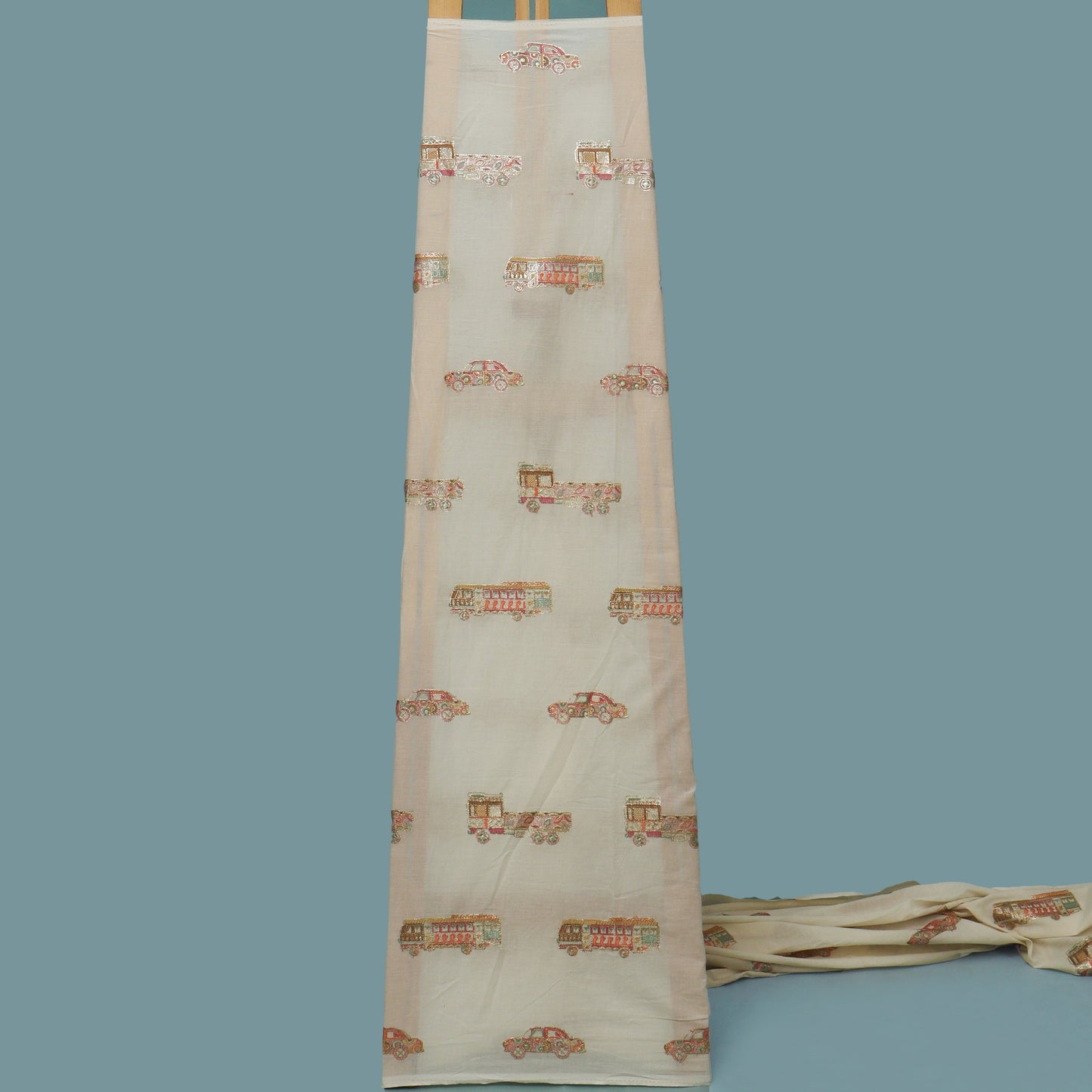 Off White Color Kora Cotton Embroidery Fabric