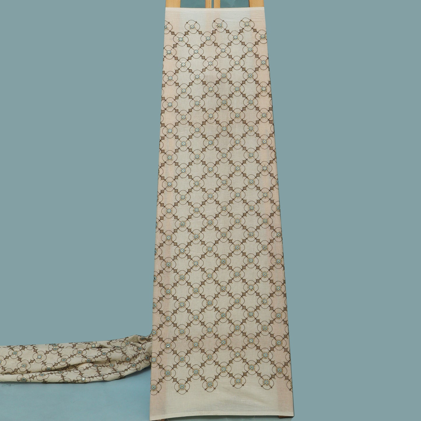 Off White Color Cotton Embroidery Fabric