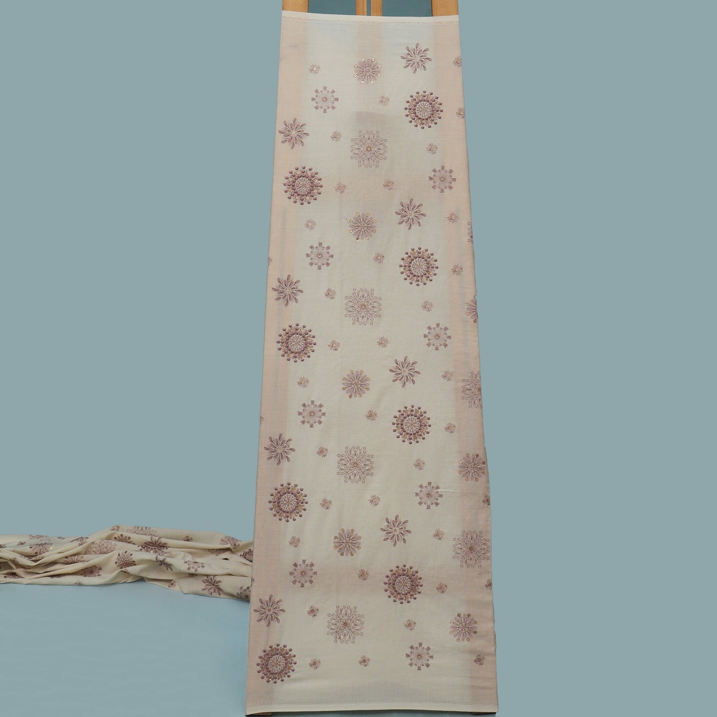 Off White Color Kora Cotton Embroidery Fabric