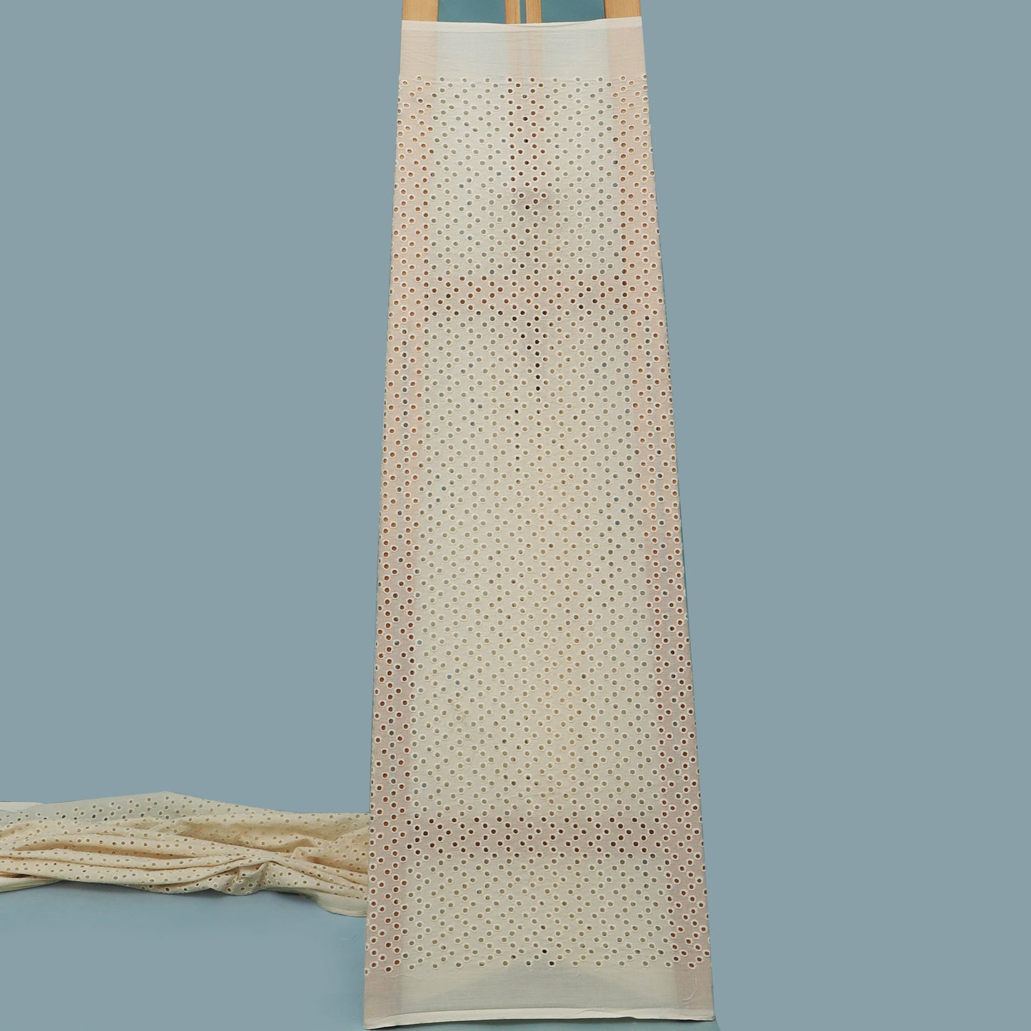 Off White Color Cotton Chikan Fabric