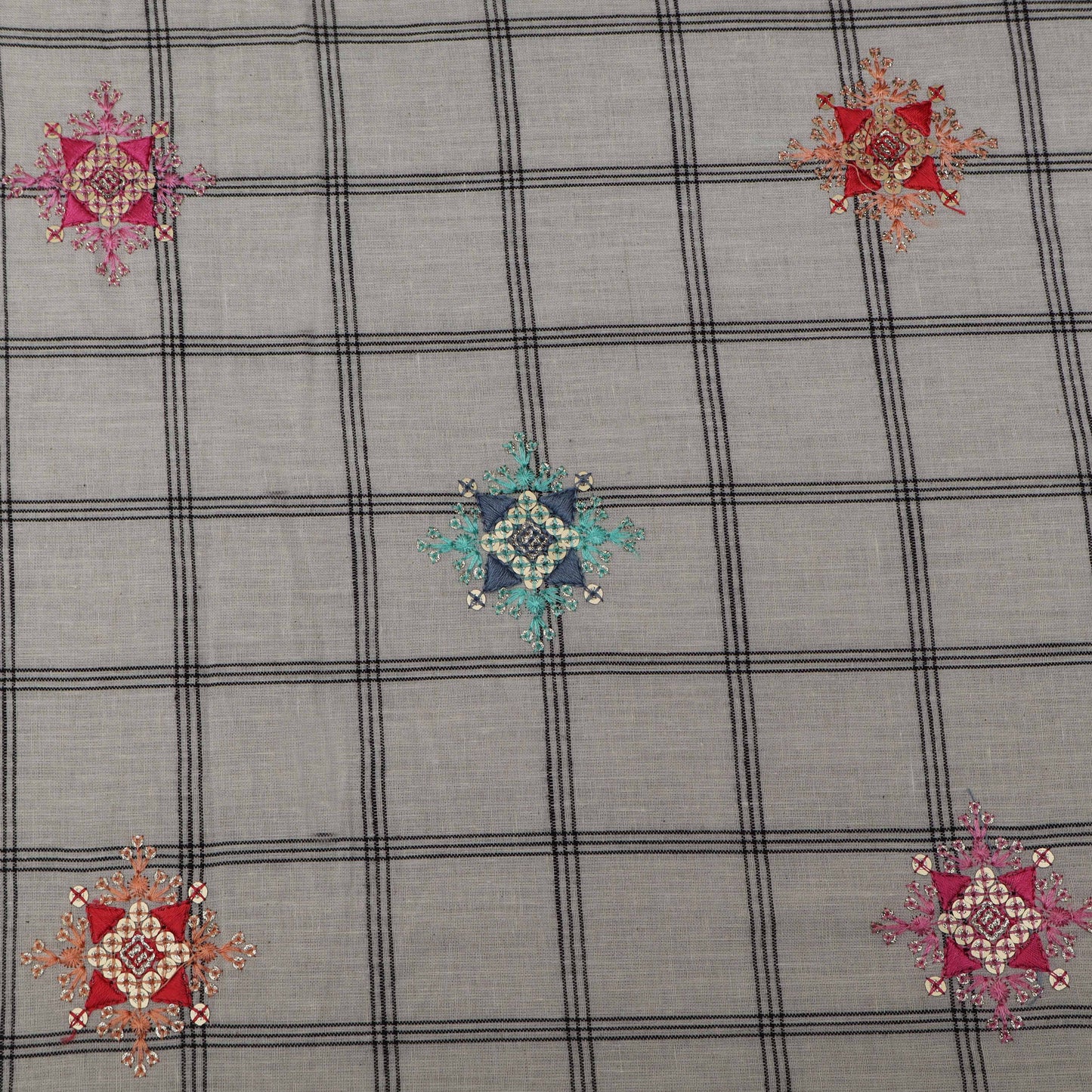 Colored Cotton Check Embroidery Fabric