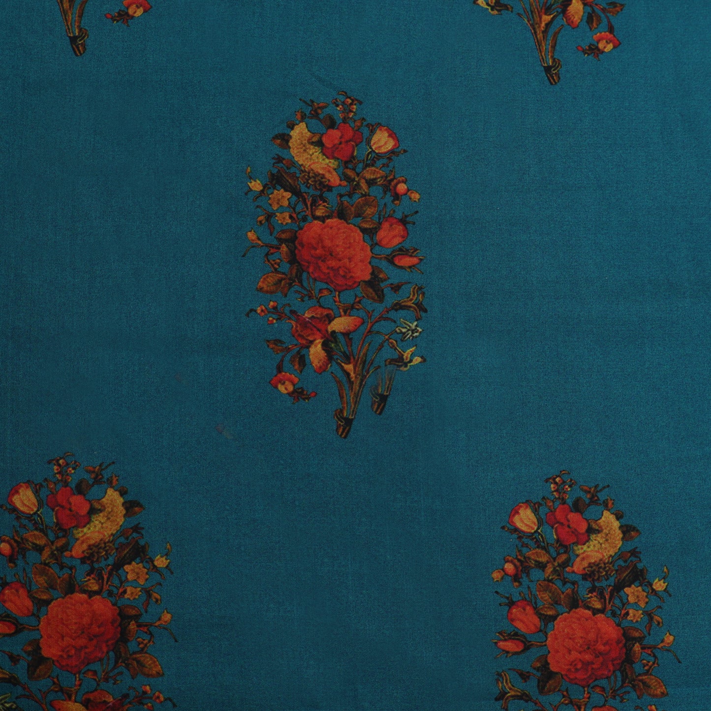 Teal Blue Color Silk Print Fabric