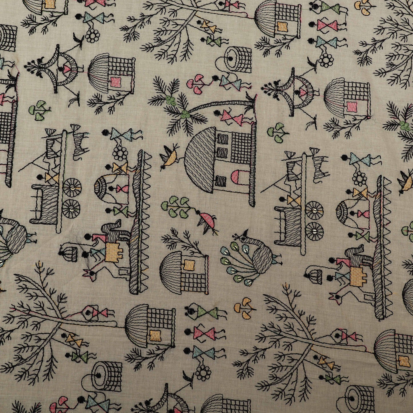 Off White Cotton Chanderi Embroidery Fabric