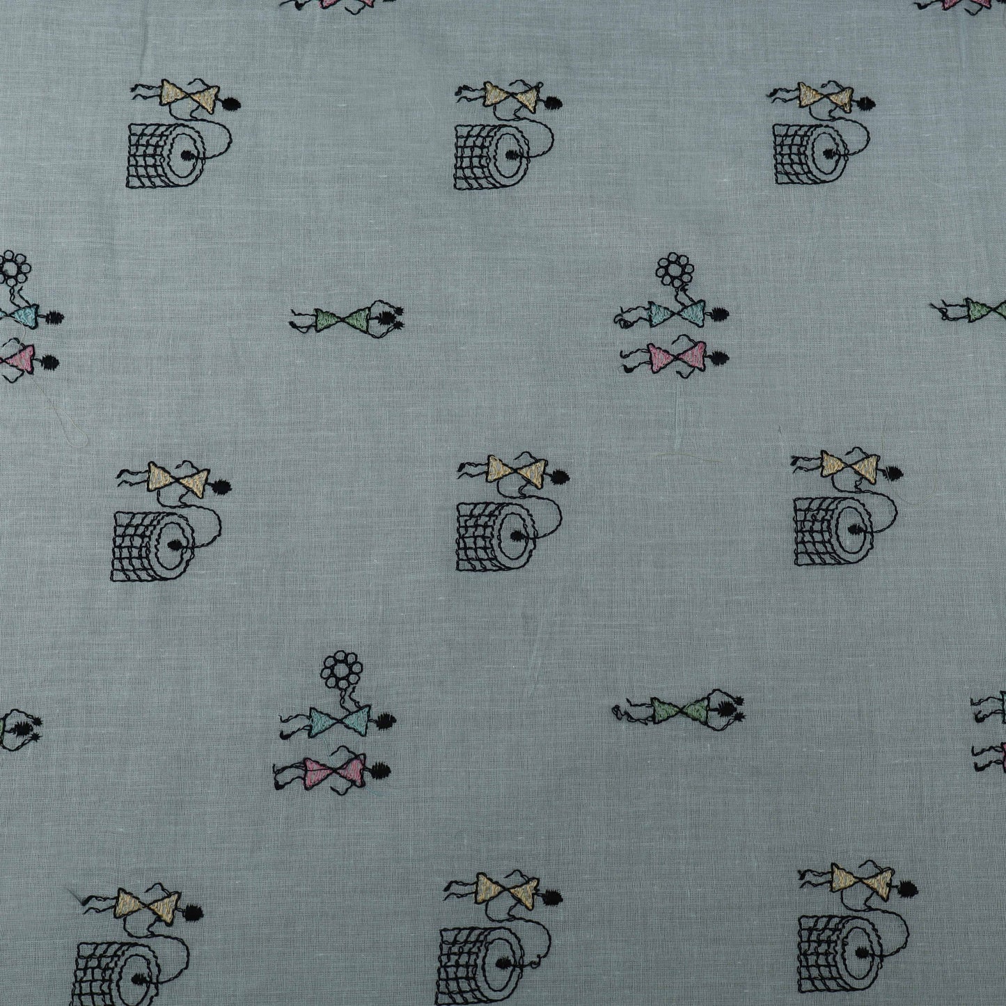 Sky Blue Color Cotton Embroidery Fabric