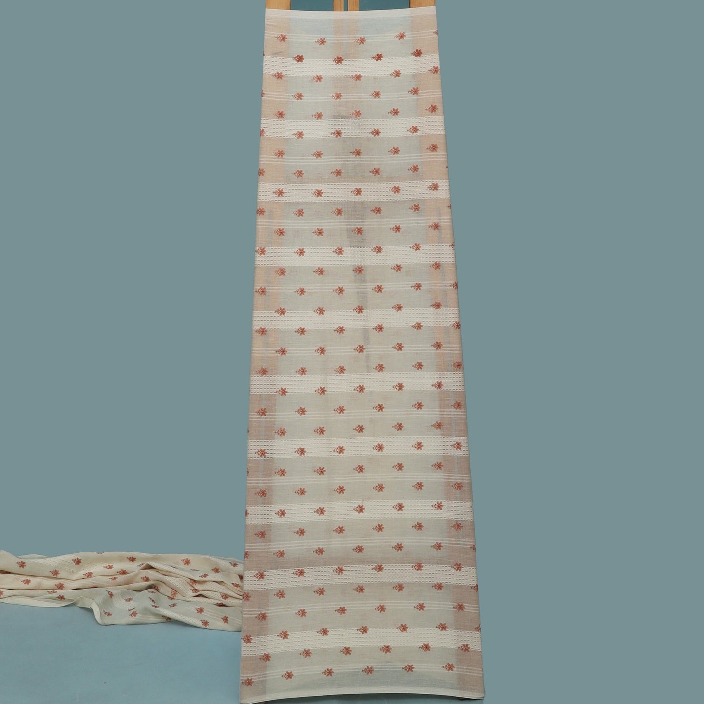 Off White Color Kora Cotton Embroidery Fabric