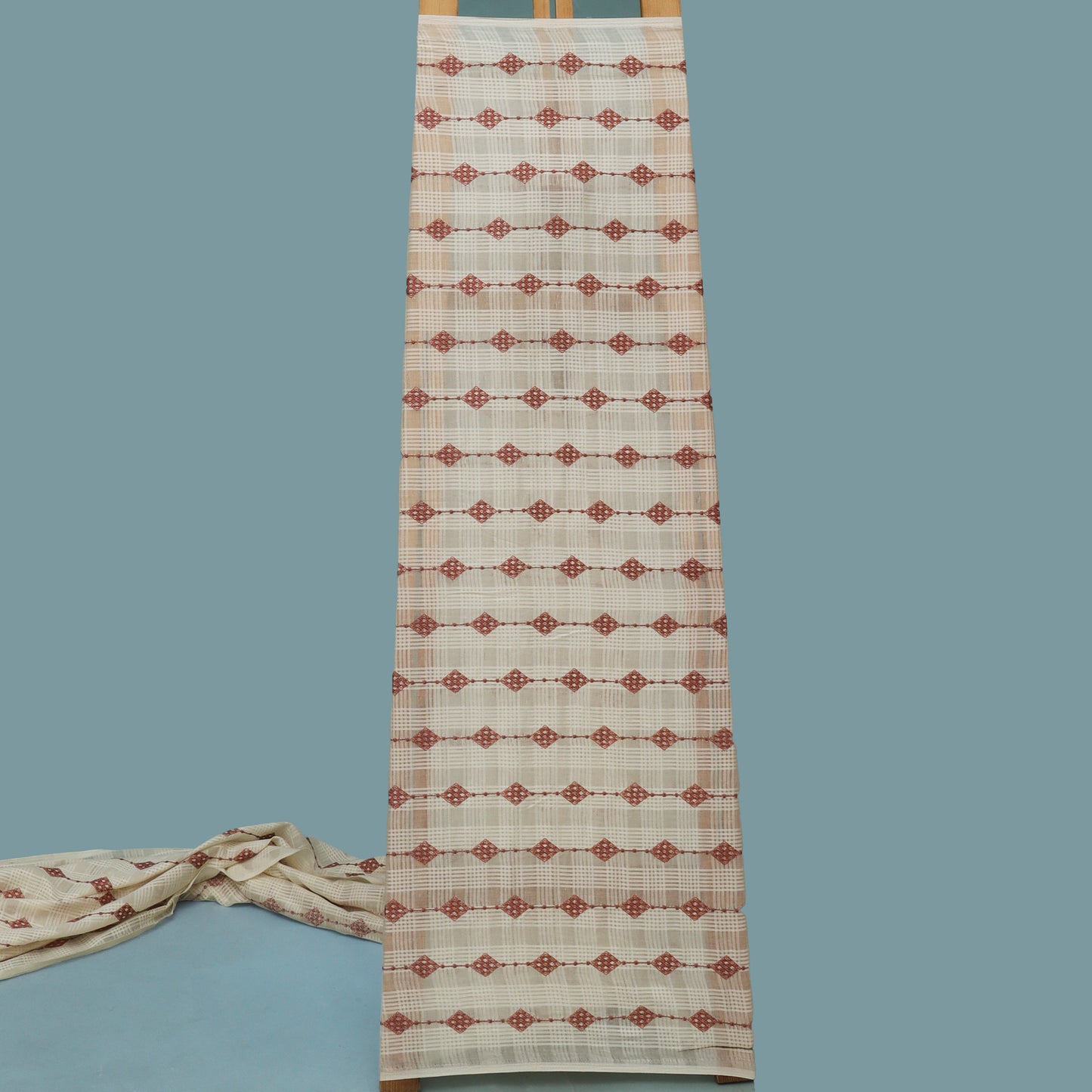 Off White Color Kora Cotton Embroidery Fabric