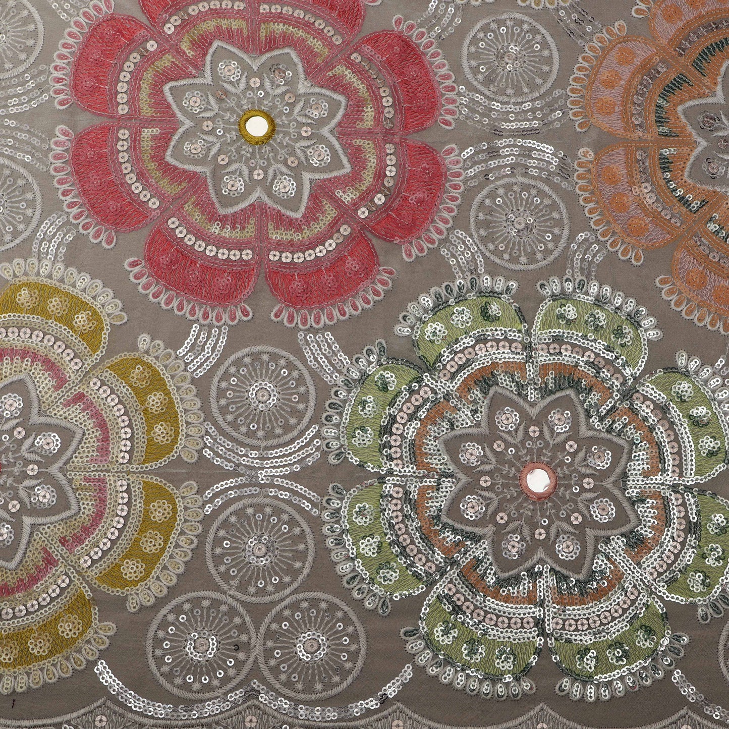 White Color Georgette Sequins Embroidery Fabric