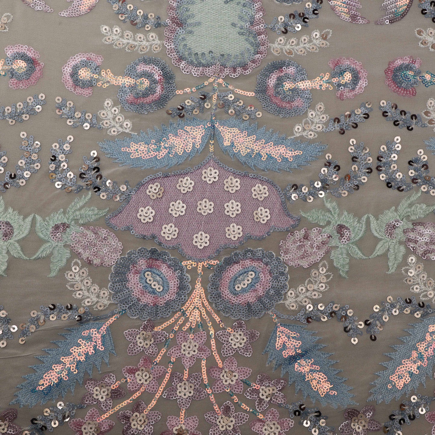 White Color Georgette Sequins Embroidery Fabric