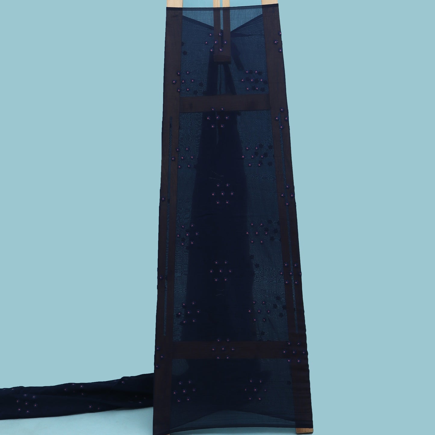 Navy Blue Color Chanderi Embroidery Fabric