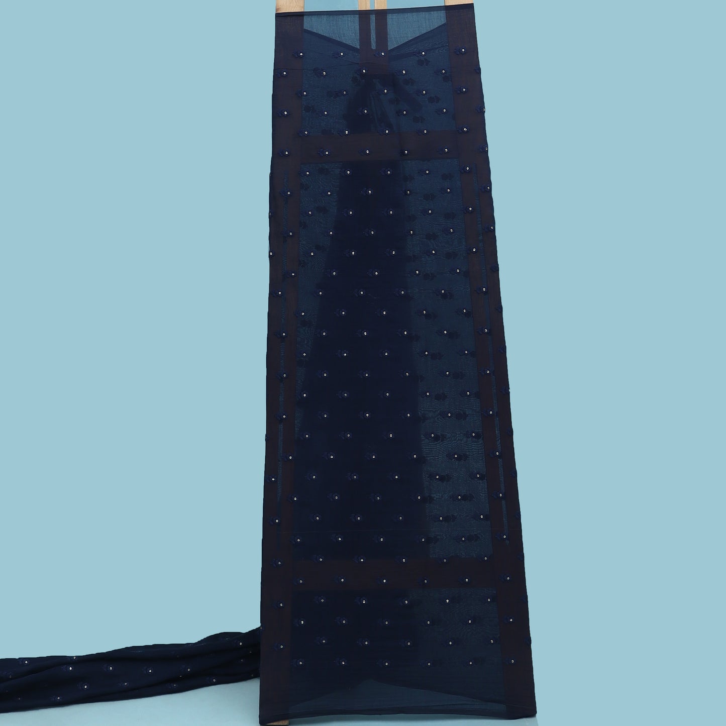 Navy Blue Color Chanderi Embroidery Fabric