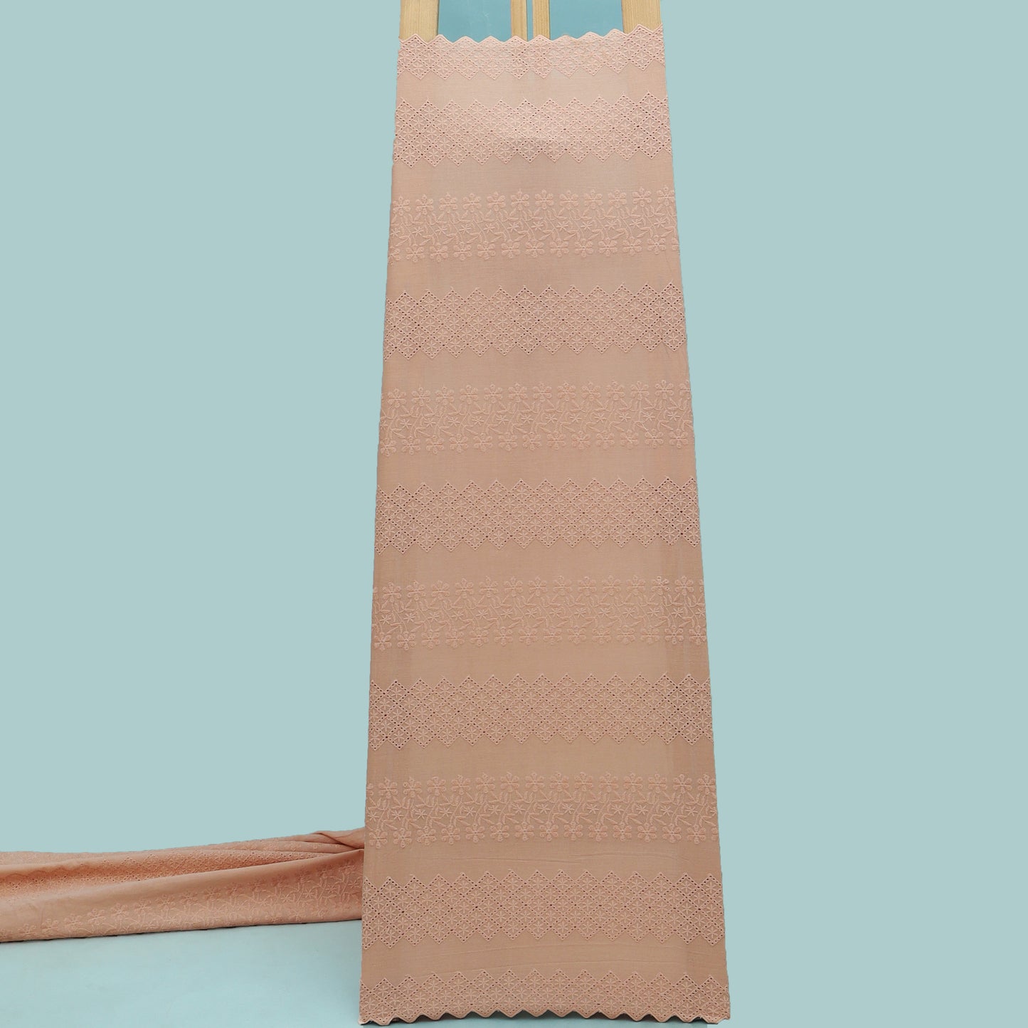 Peach Color Cotton Embroidery Fabric