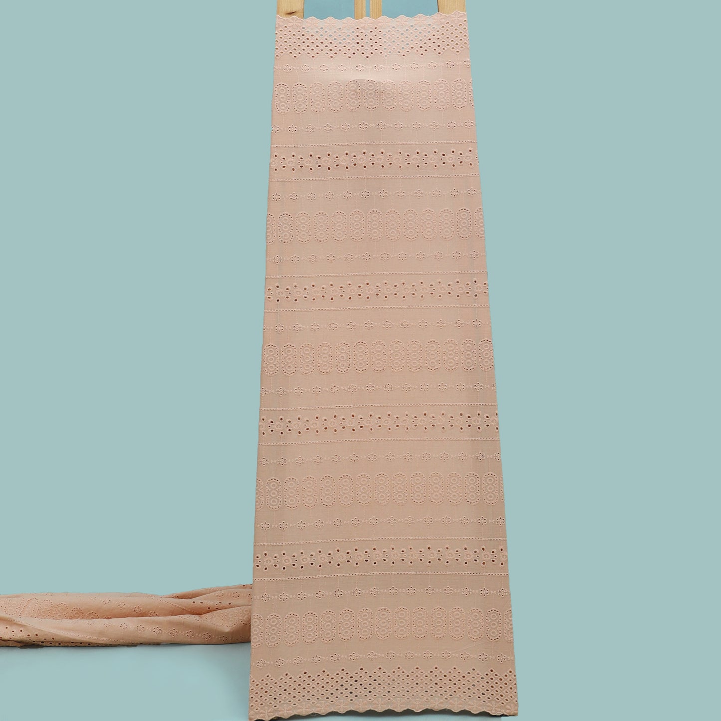 Peach Color Cotton Embroidery Fabric