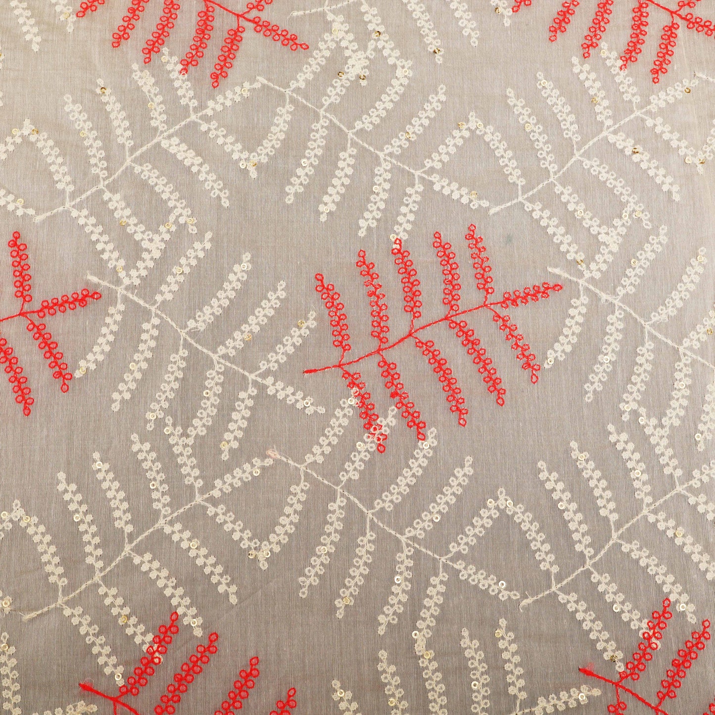 Off-White Color Chanderi Embroidery Fabric