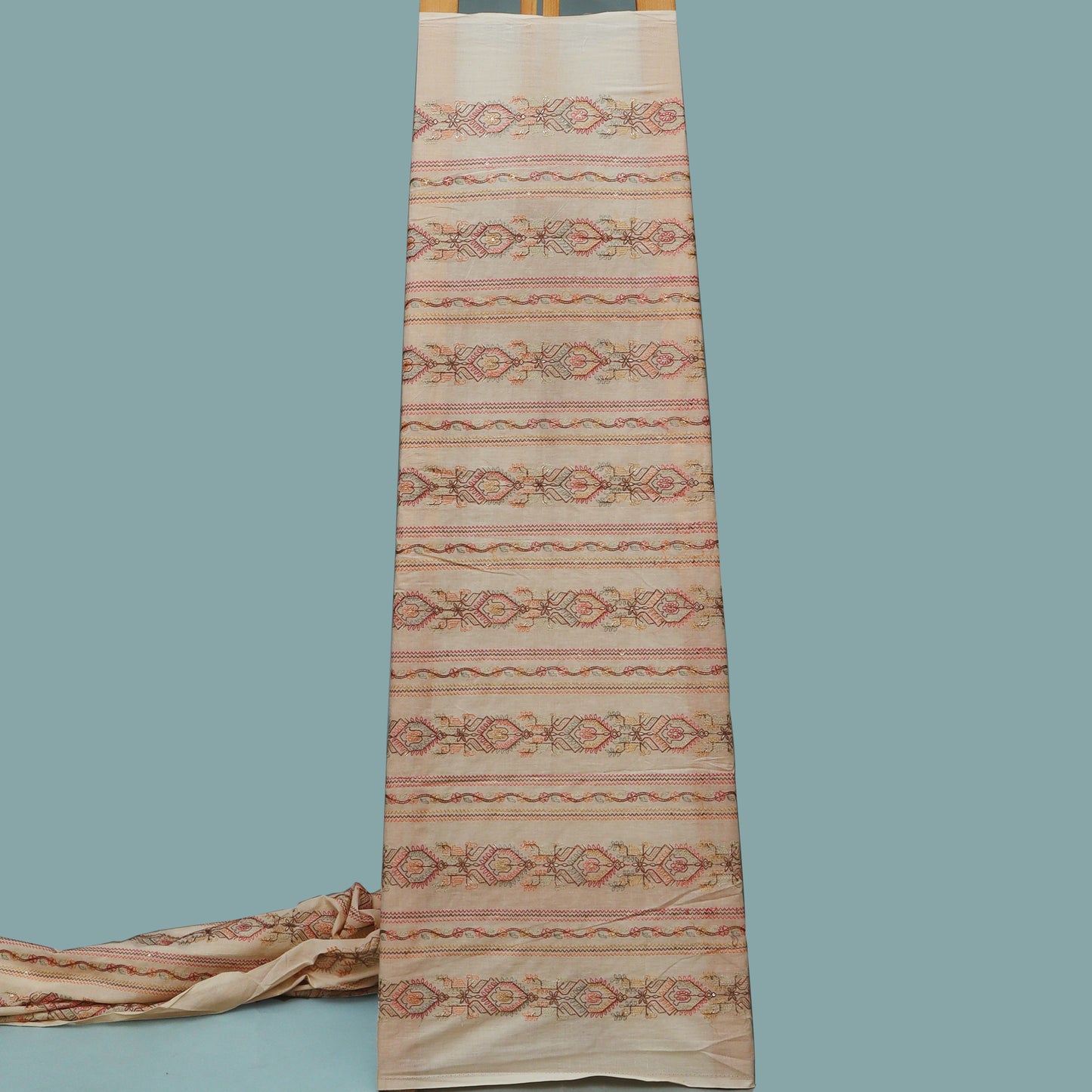 White Color Kora Cotton Embroidery Fabric