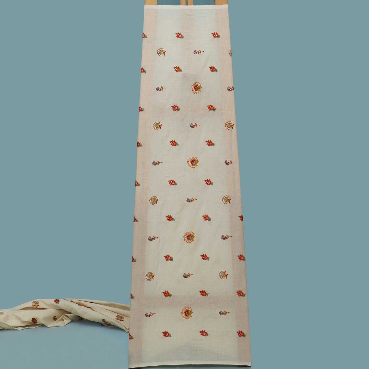 Off White Color Kora Cotton Embroidery Fabric