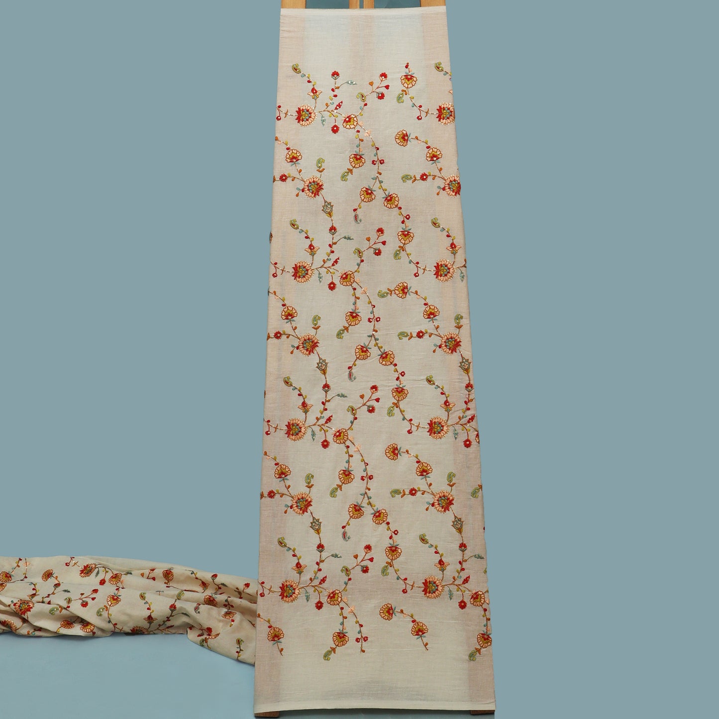 Off White Color Kora Cotton Embroidery Fabric