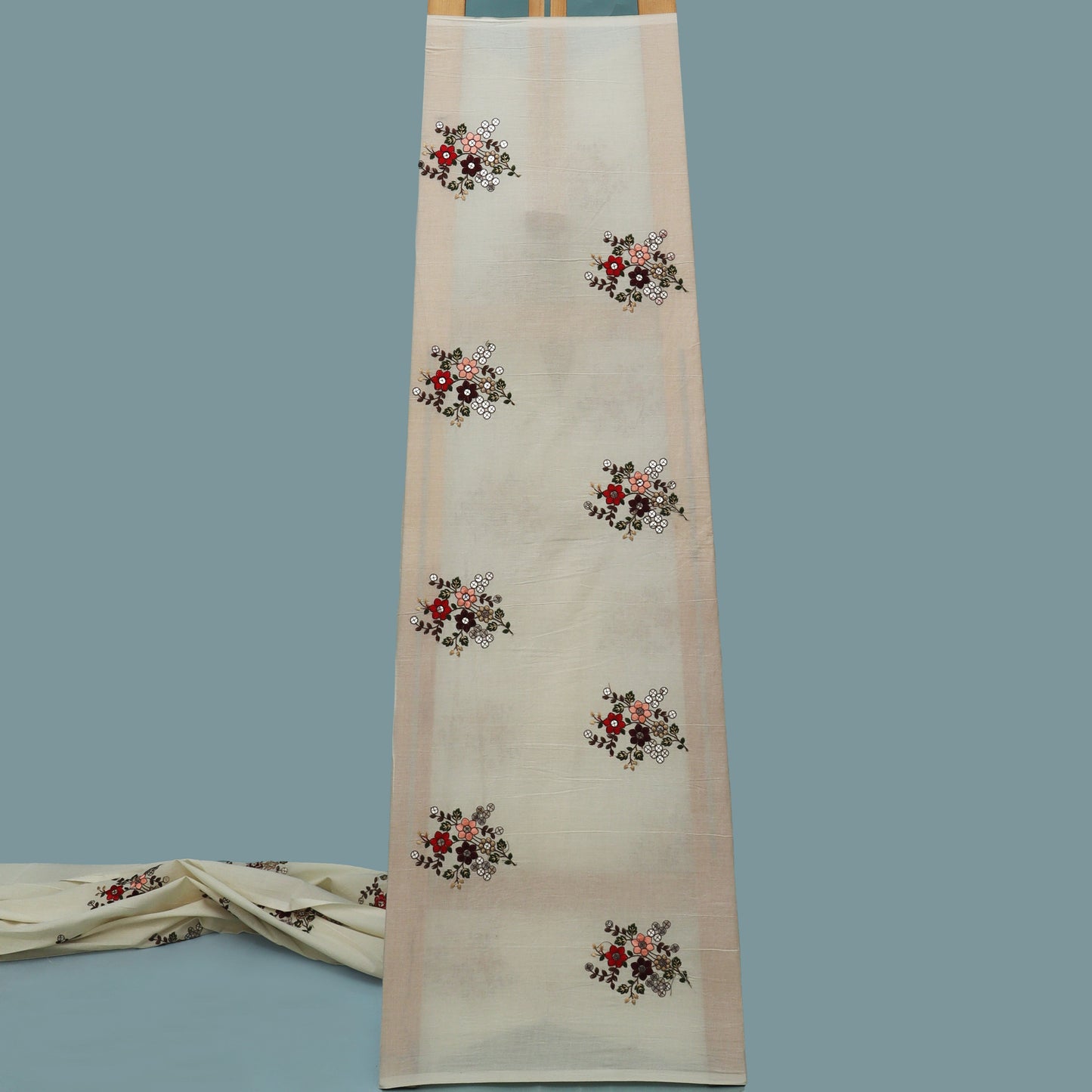 White Color Kora Cotton Embroidery Fabric