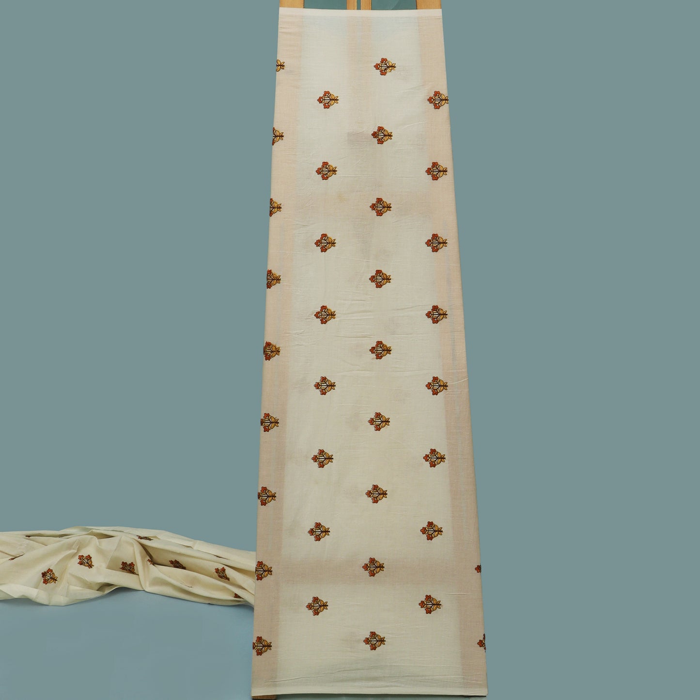 White Color Kora Cotton Embroidery Fabric