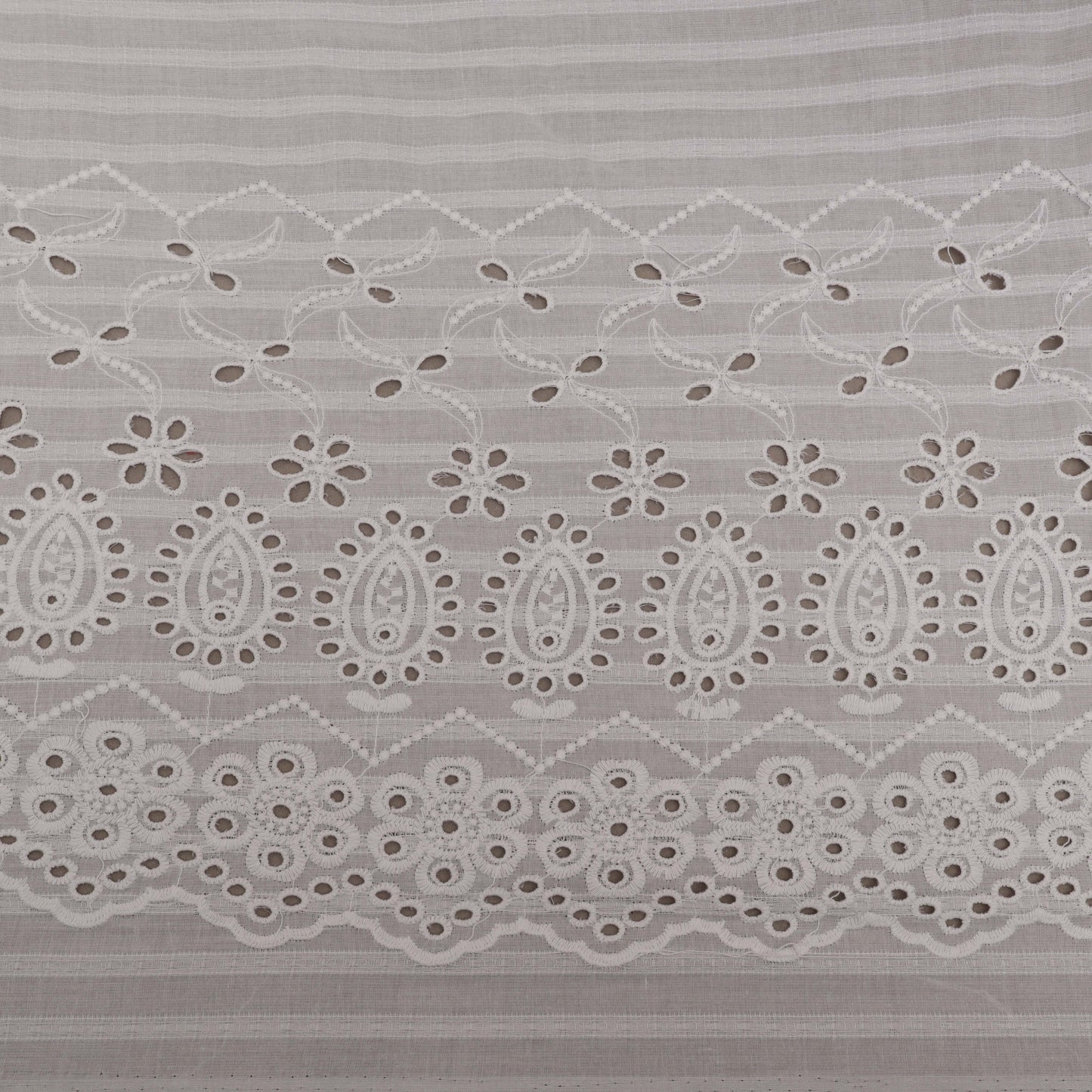 White Color Cotton Chikan Fabric