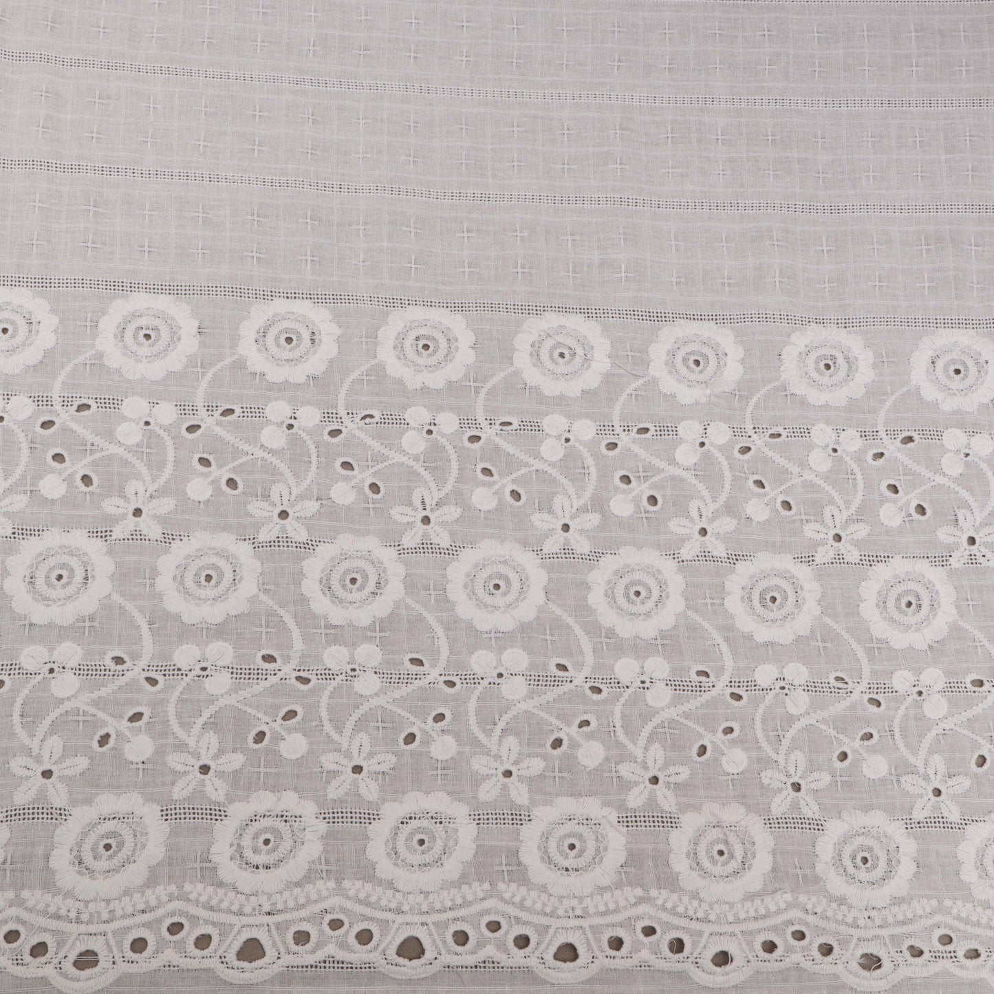 White Color Cotton Chikan Fabric
