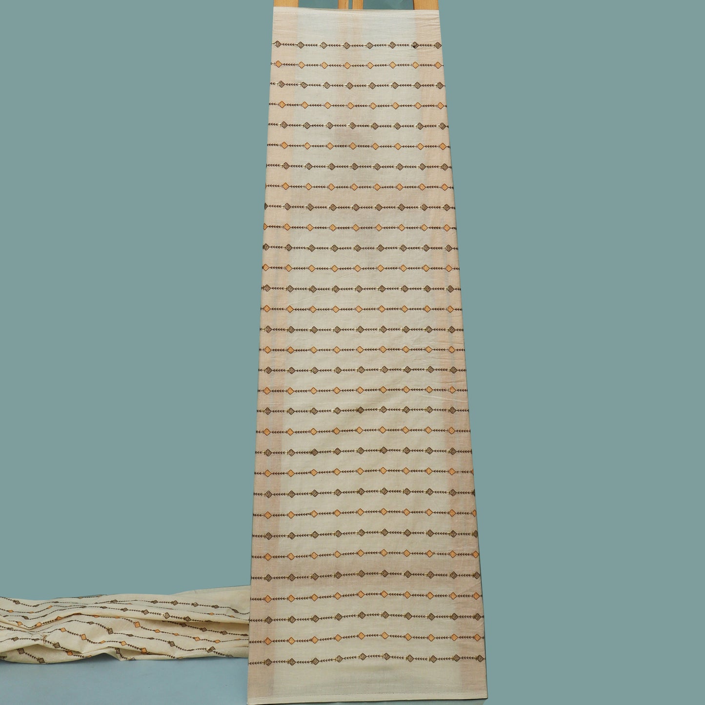 Off White Color Kora Cotton Embroidery Fabric