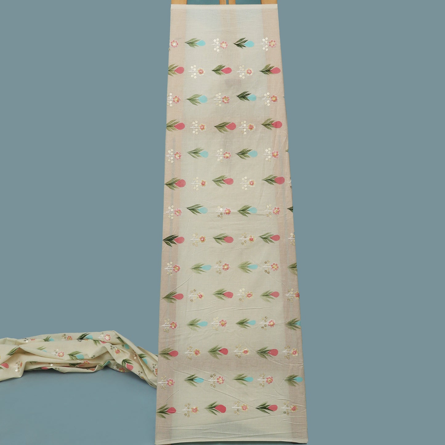 Cream Color Cotton Embroidery Fabric