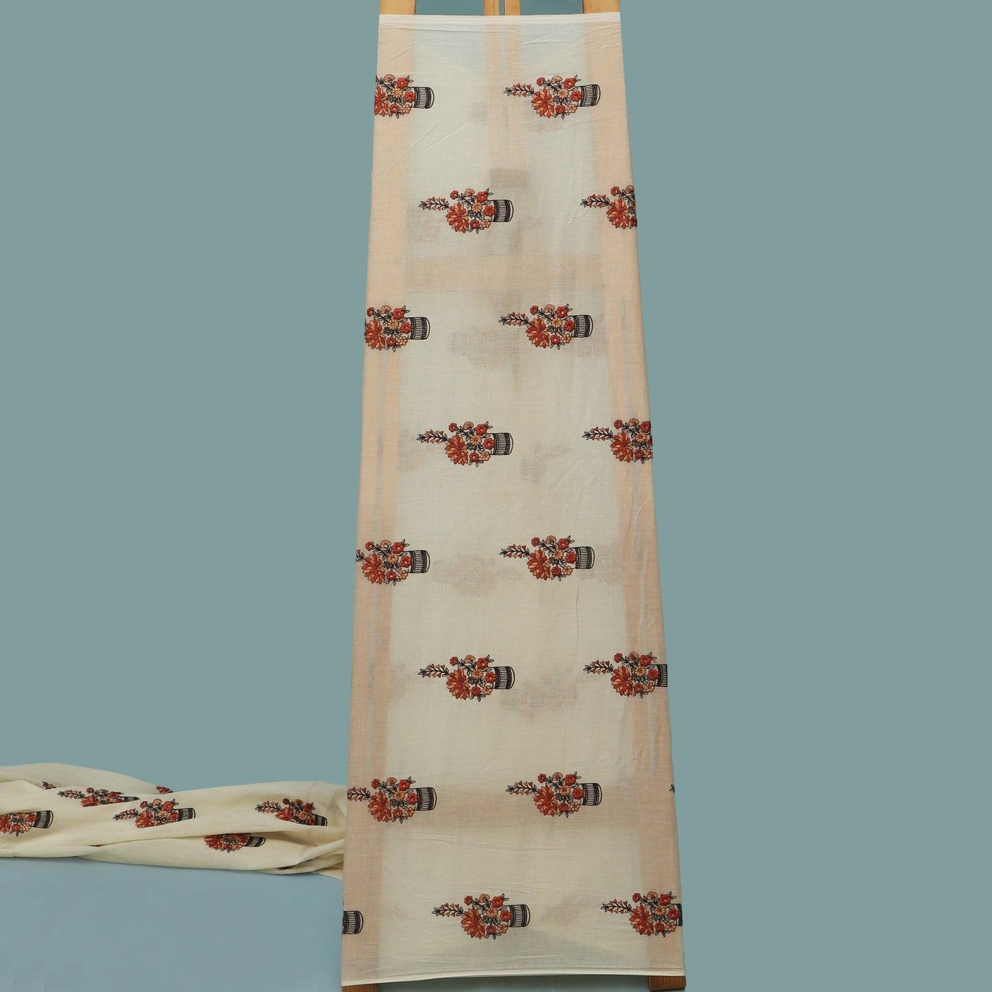 Off White Color Kora Cotton Embroidery Fabric