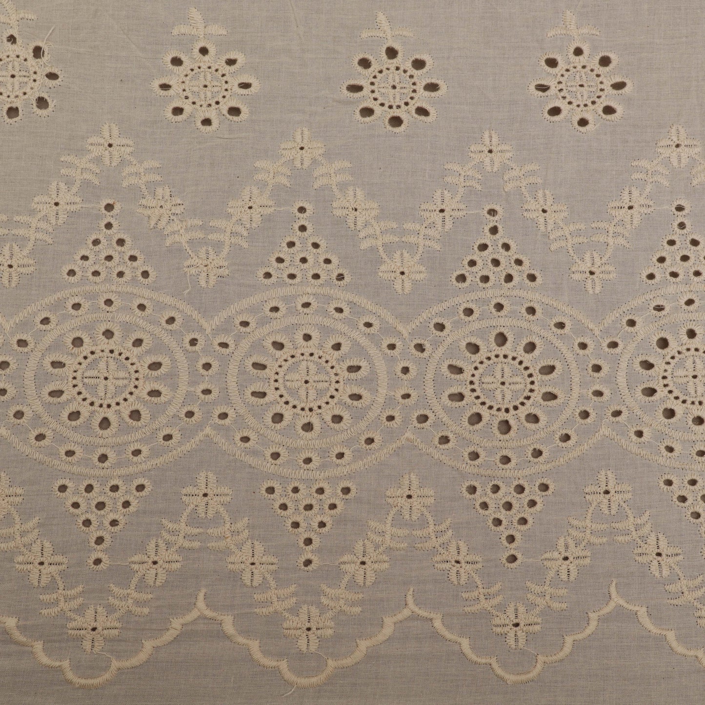 Off White Cotton Chikan Fabric