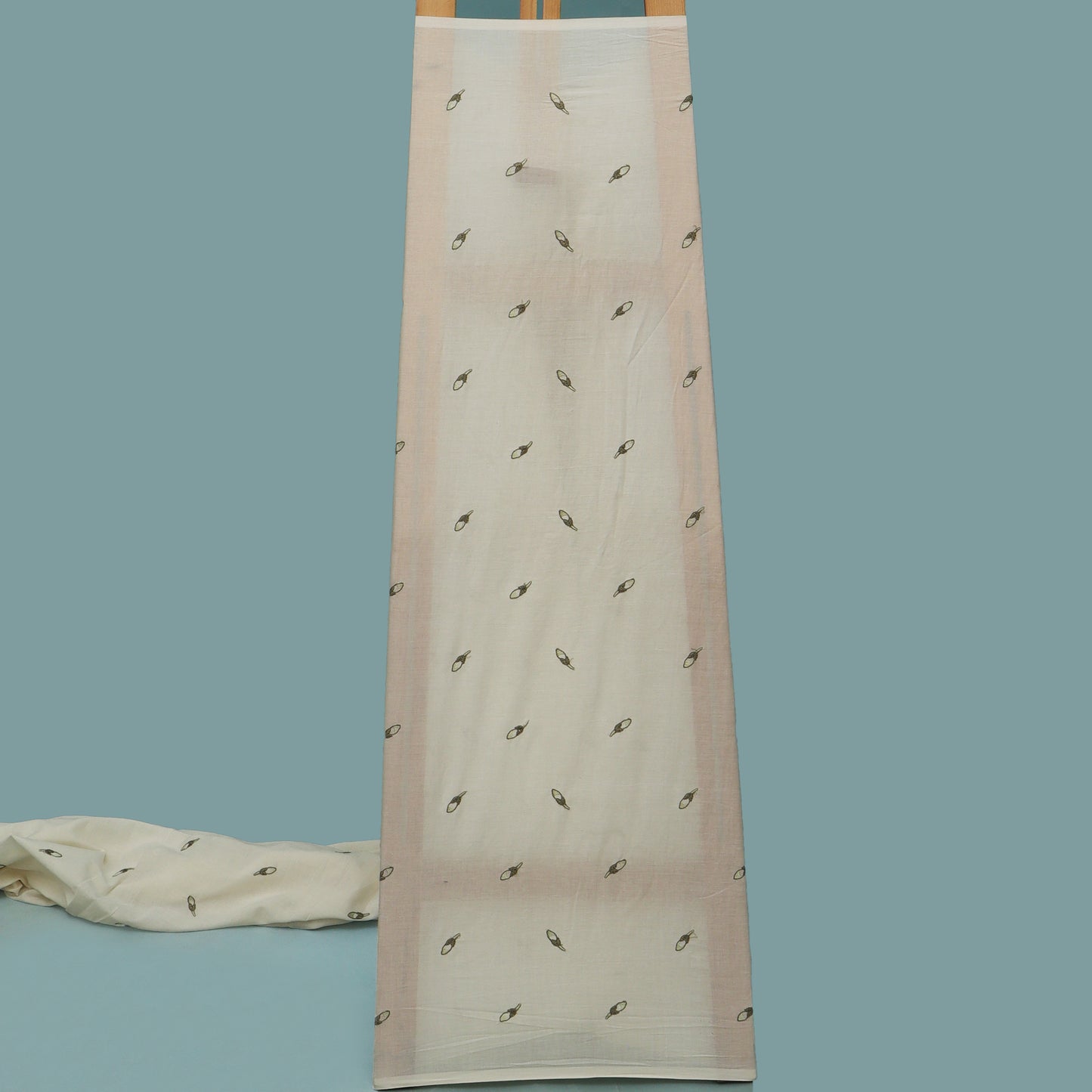 Off White Color Kora Cotton Embroidery Fabric