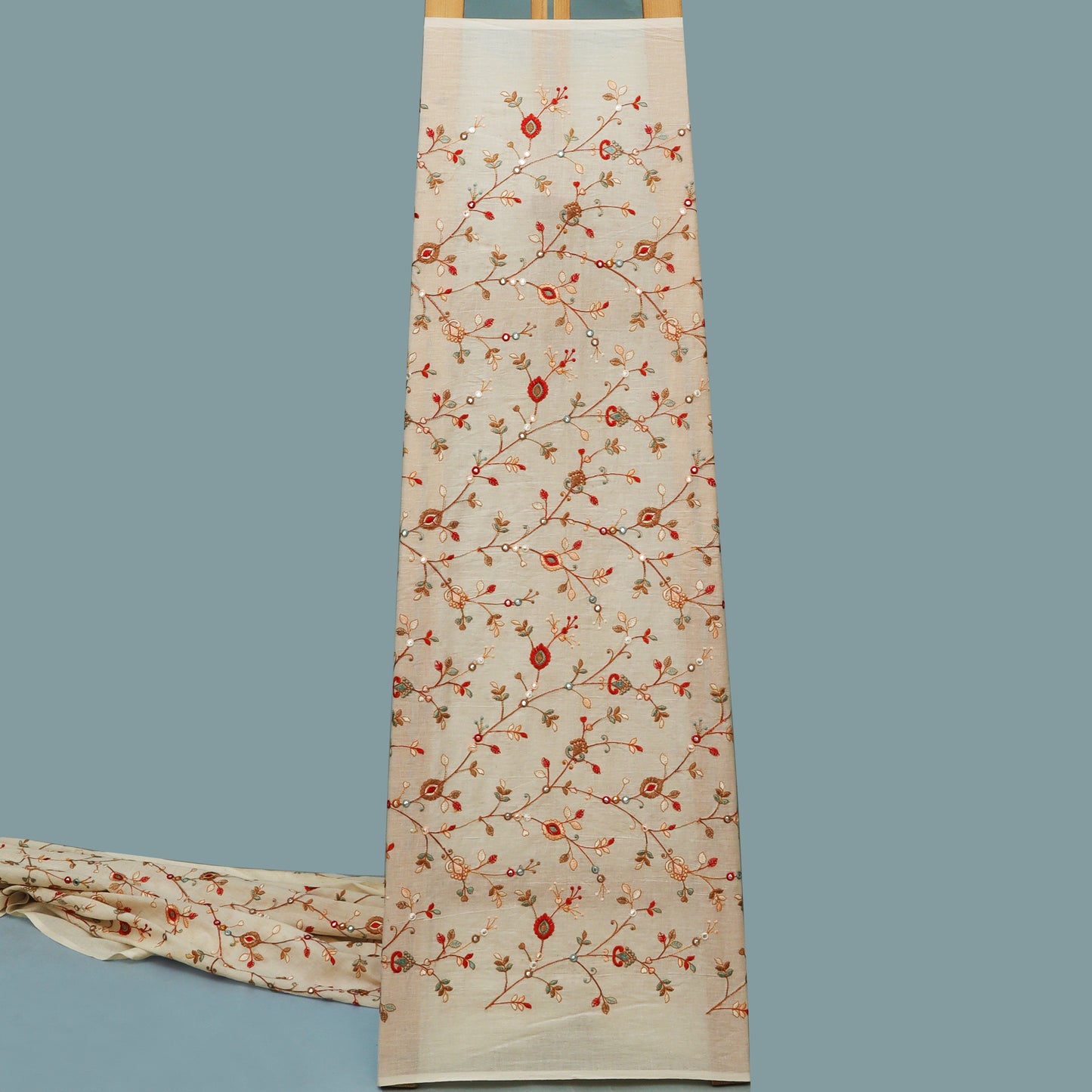 Off White Color Kora Cotton Embroidery Fabric