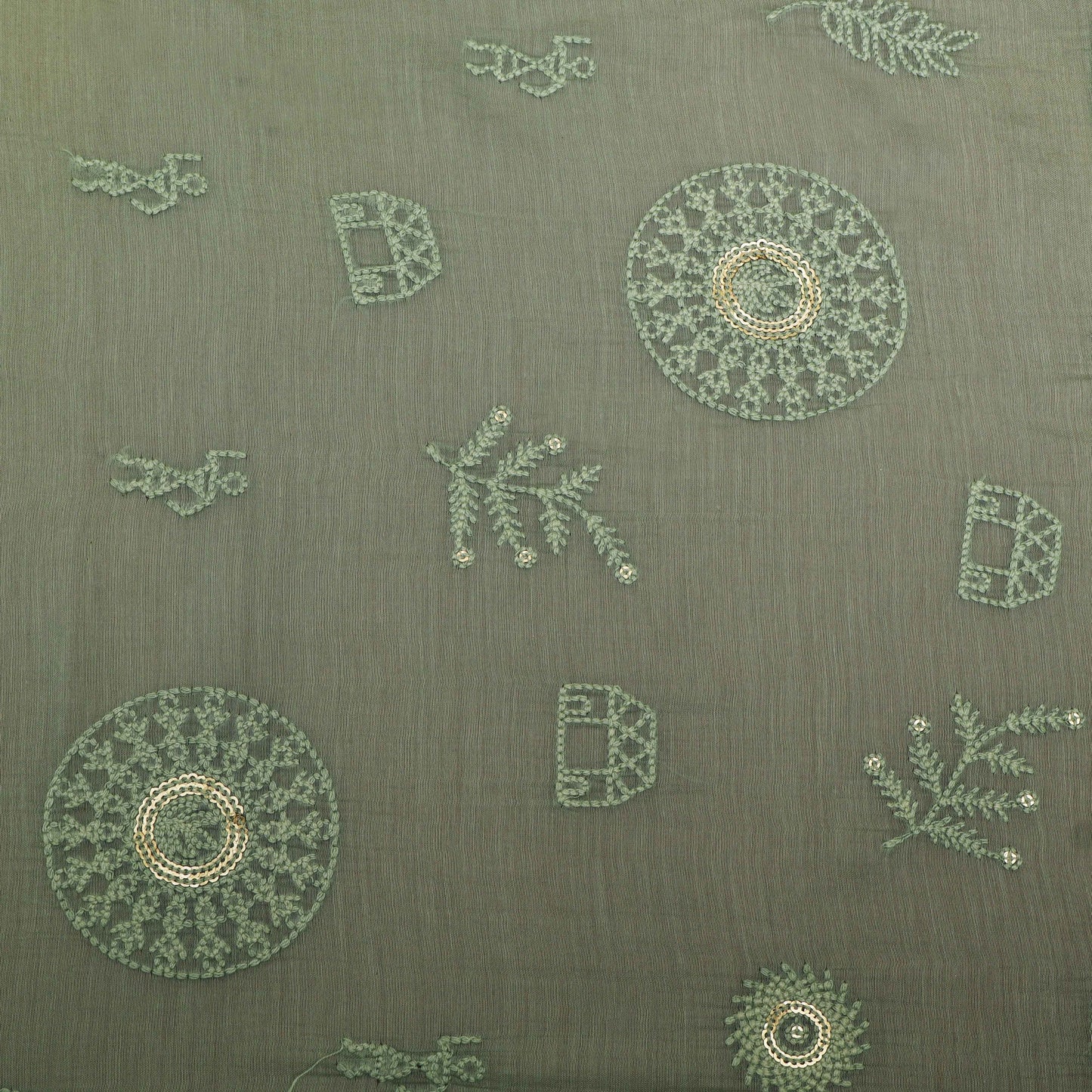 Light Green Color Chanderi Embroidery Fabric