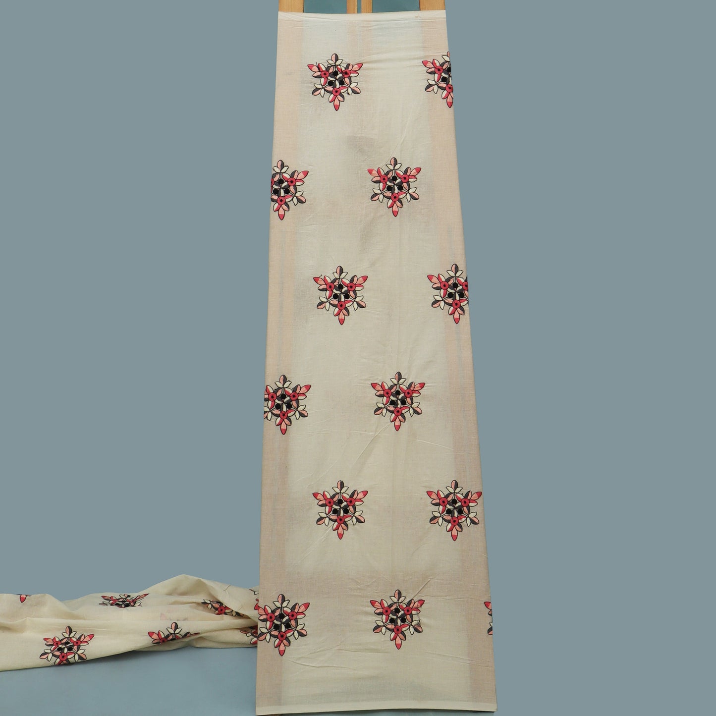 Off White Color Kora Cotton Embroidery Fabric