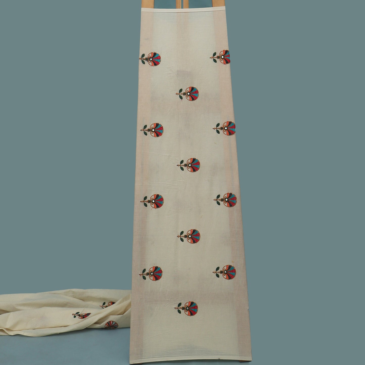 Off White Color Kora Cotton Embroidery Fabric