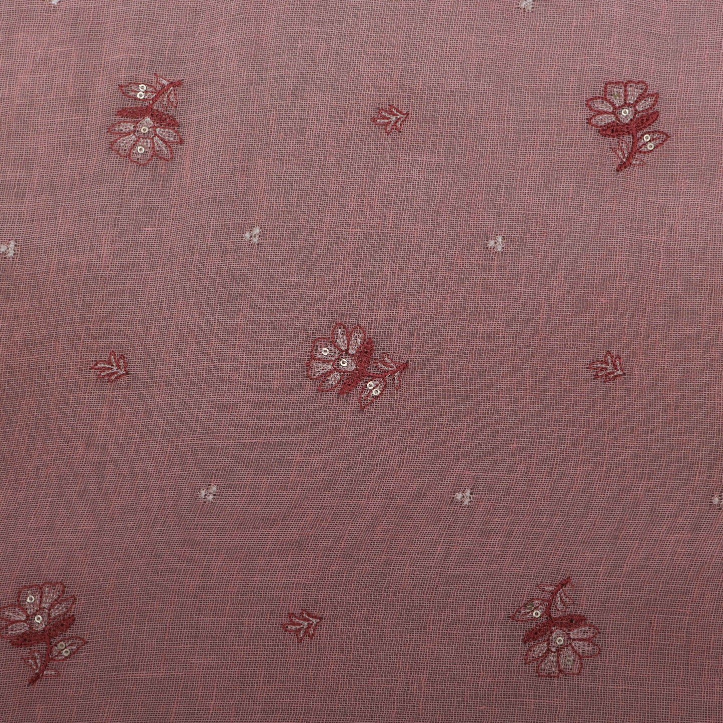 Pink Color Linen Sequins Embroidery Fabric