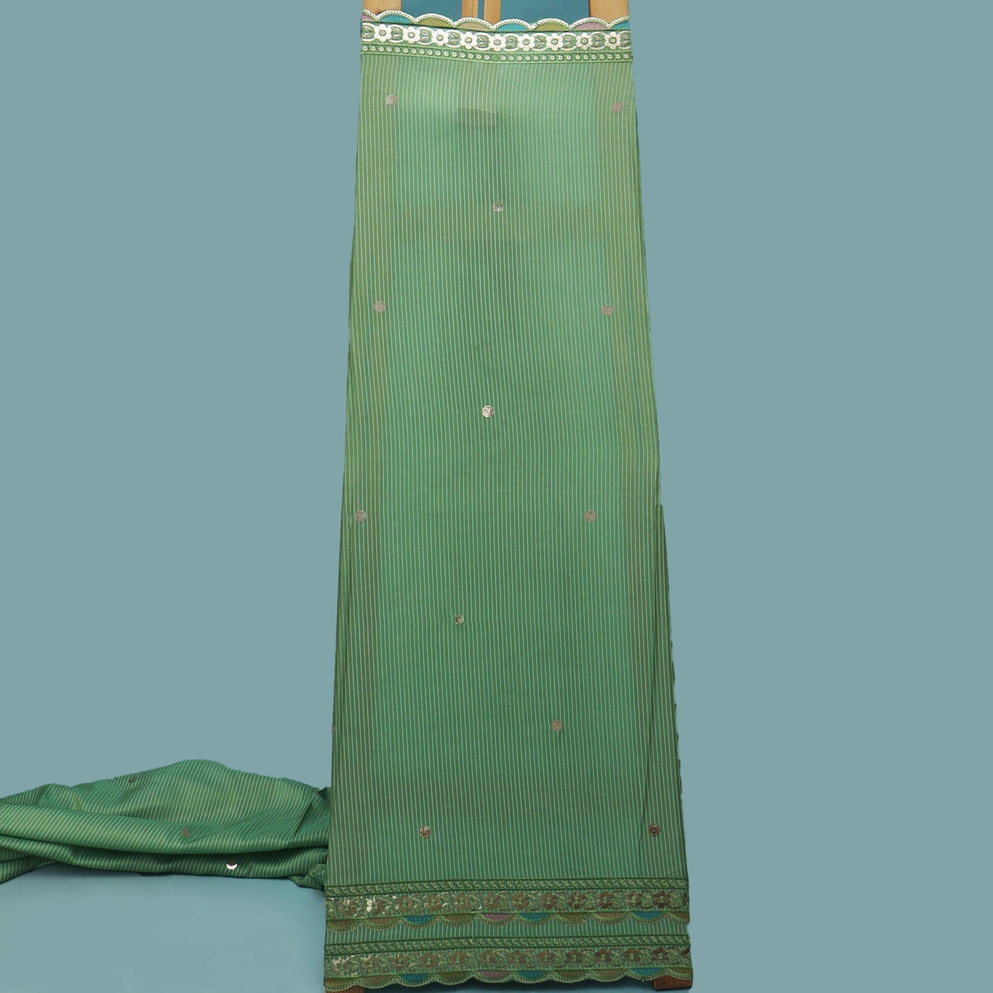 Green Color Tissue Border Embroidery Fabric