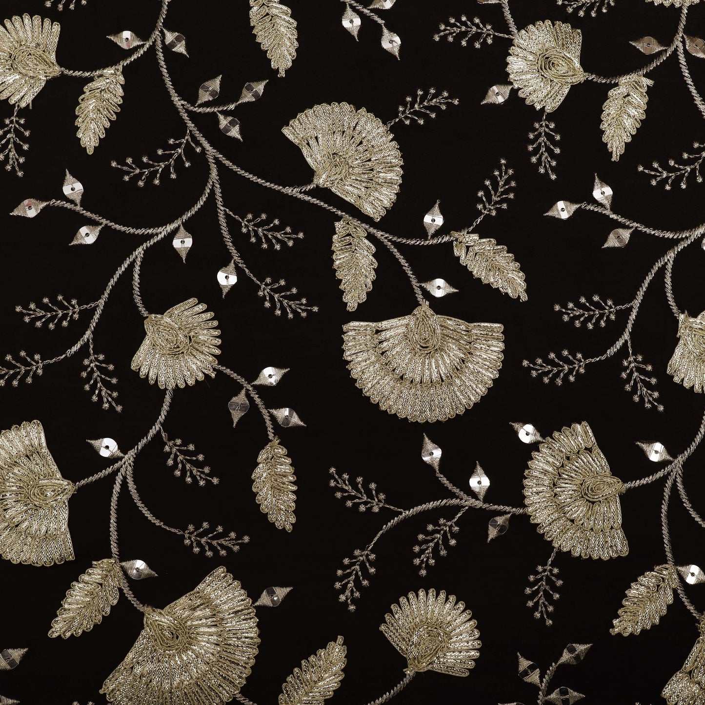 Black Color Chinon Embroidery Fabric