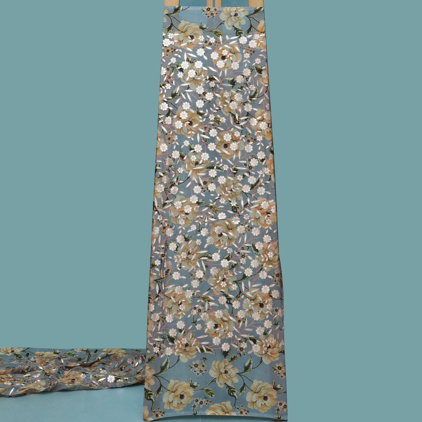 Grey Color Chinon Hydra Print Gota Work Fabric