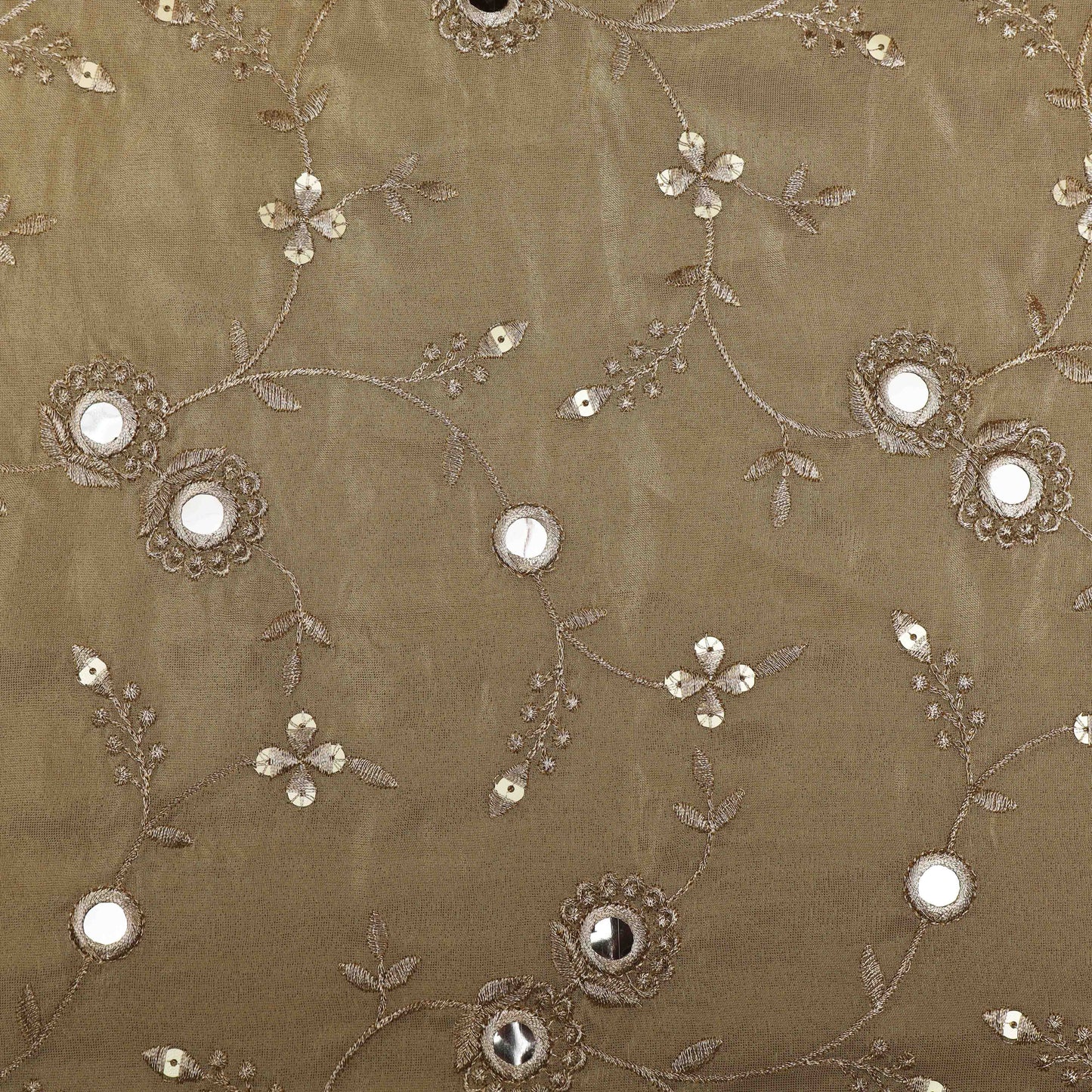 Beige Color Tissue Sequins Embroidery Fabric