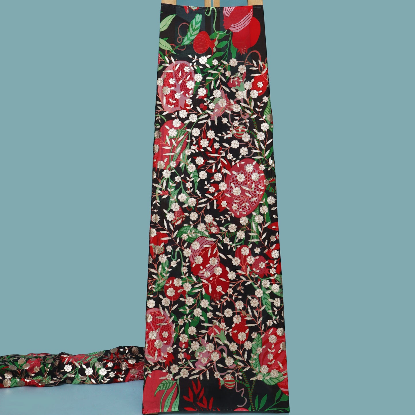 Black Color Chinon Hydra Print Gota Work Fabric