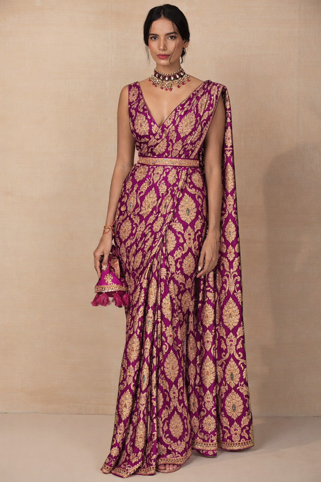 Purple Kimkhab Brocade Fabric