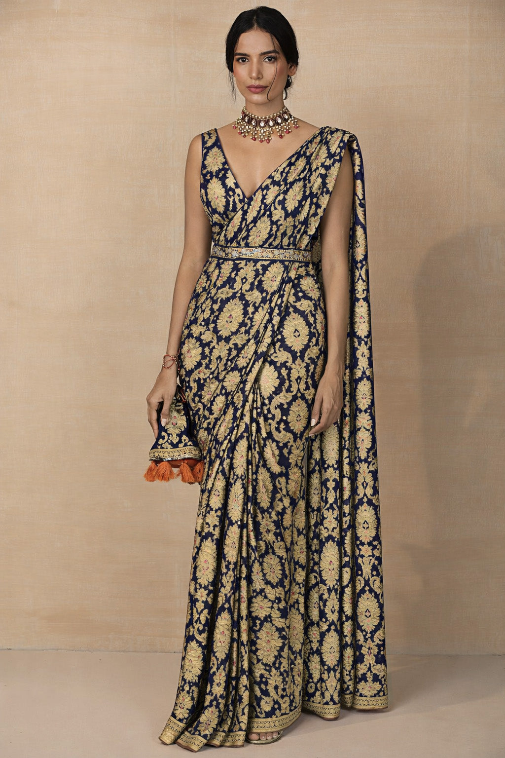 Navy Blue KhimKhab Brocade Fabric