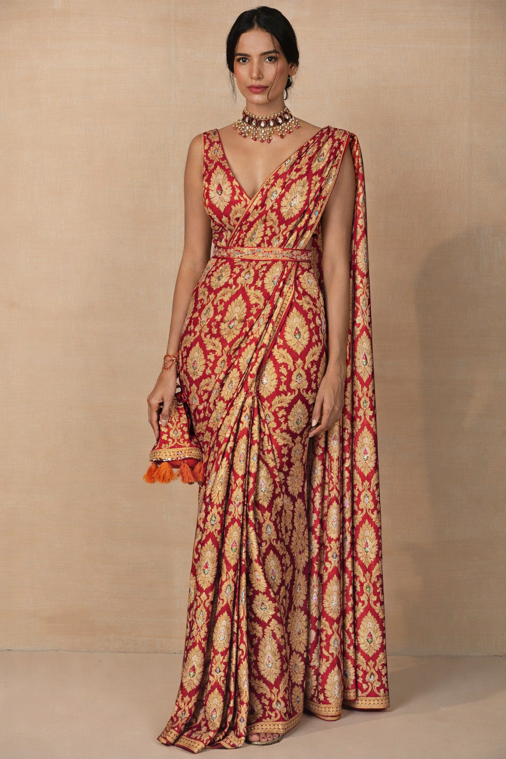 Red KhimKhab Brocade Fabric