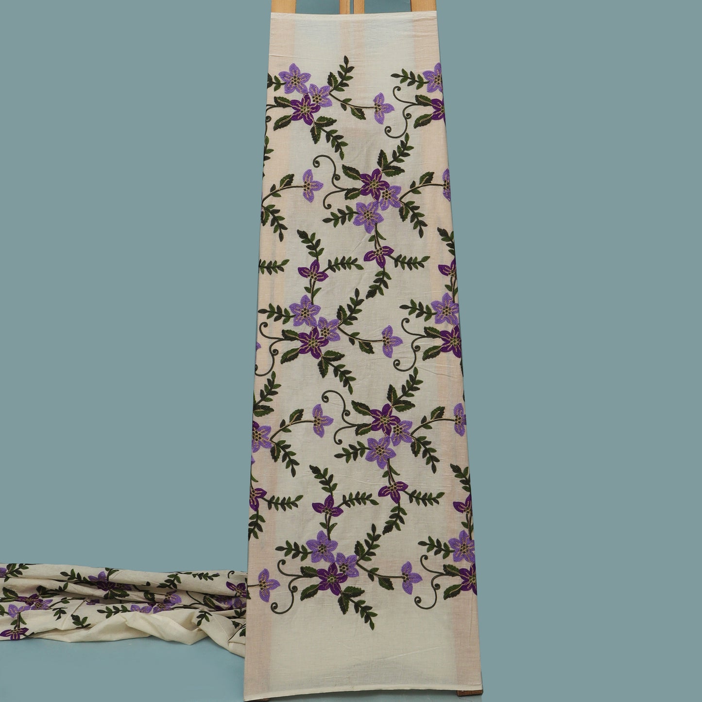 Off White Color Kora Cotton Embroidery Fabric