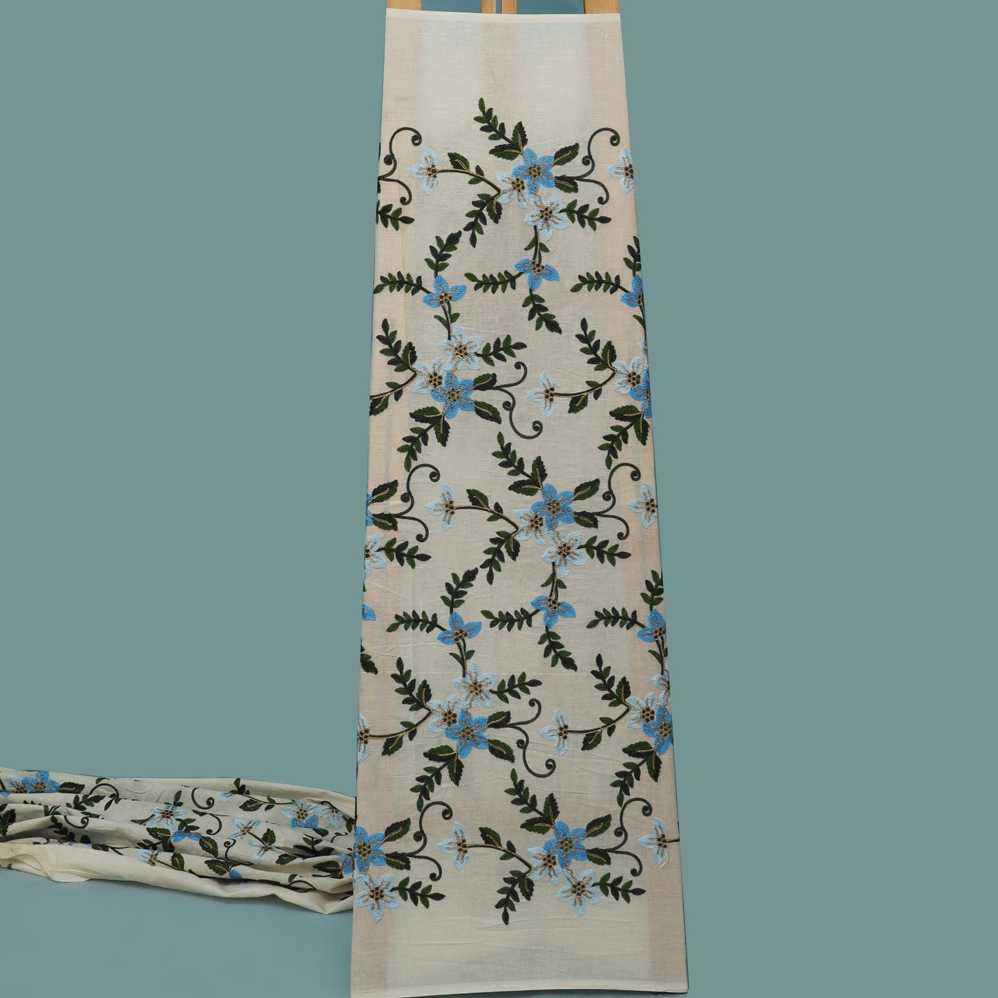 Off White Color Kora Cotton Embroidery Fabric