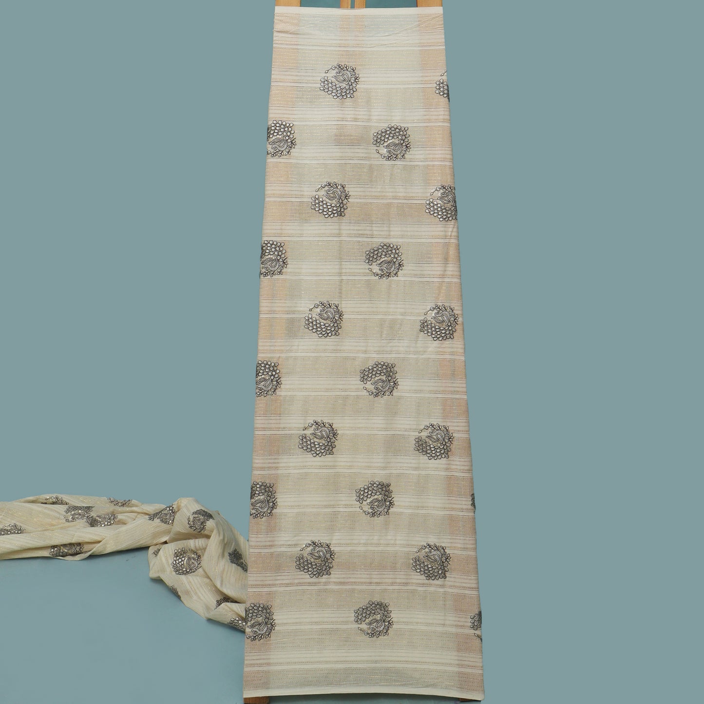 Off White Color Cotton Embroidery Fabric