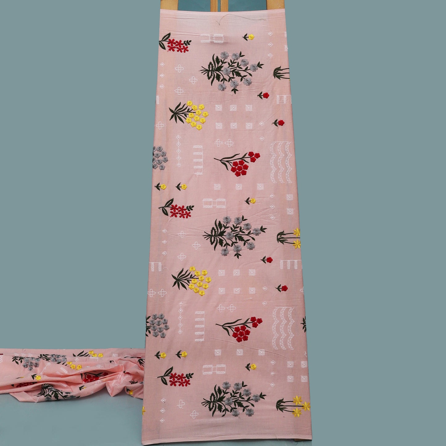 Pink Color Cotton Embroidery Fabric