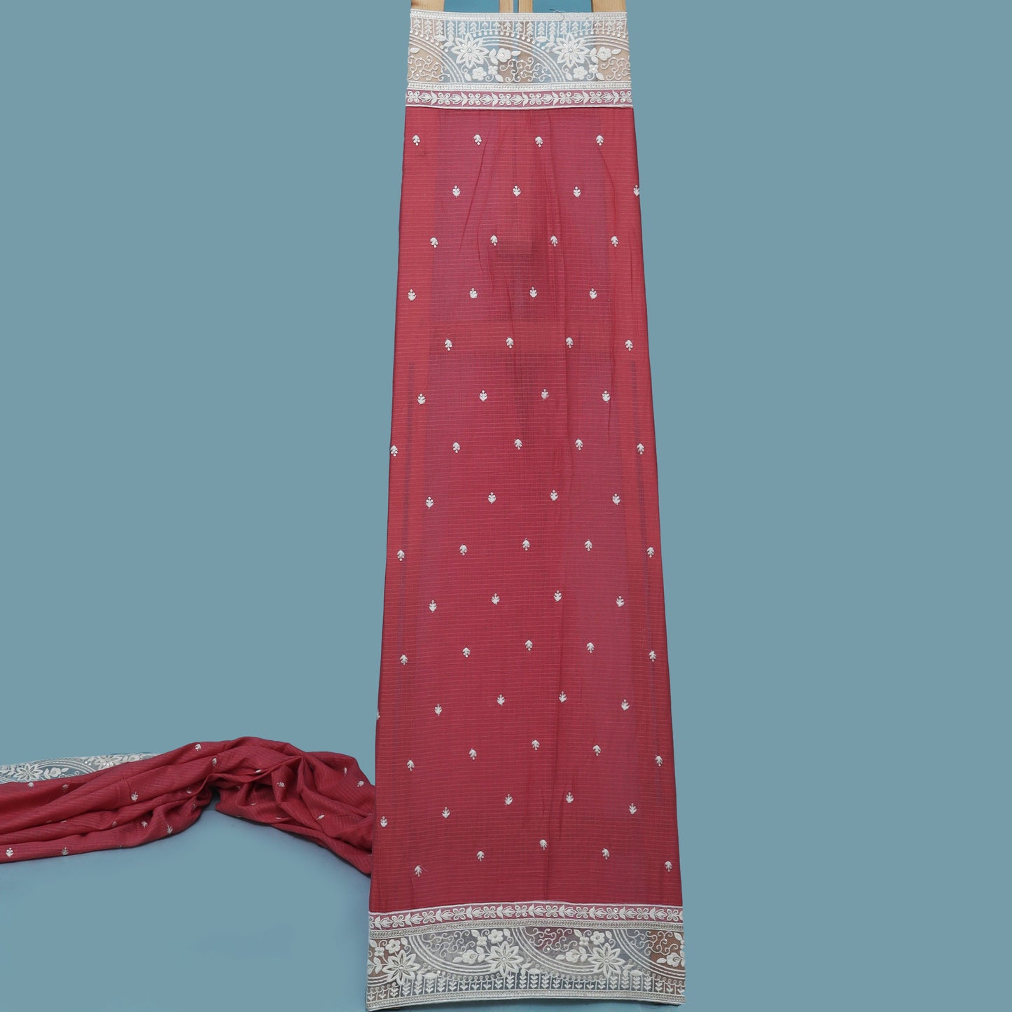 Pink Color Kota Cotton Border Dupatta Fabric