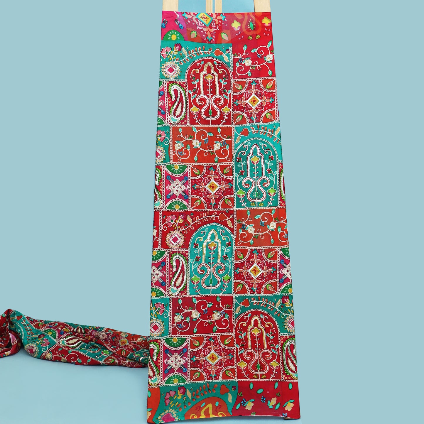 Multicolor Chinon Position Print Embroidery Fabric