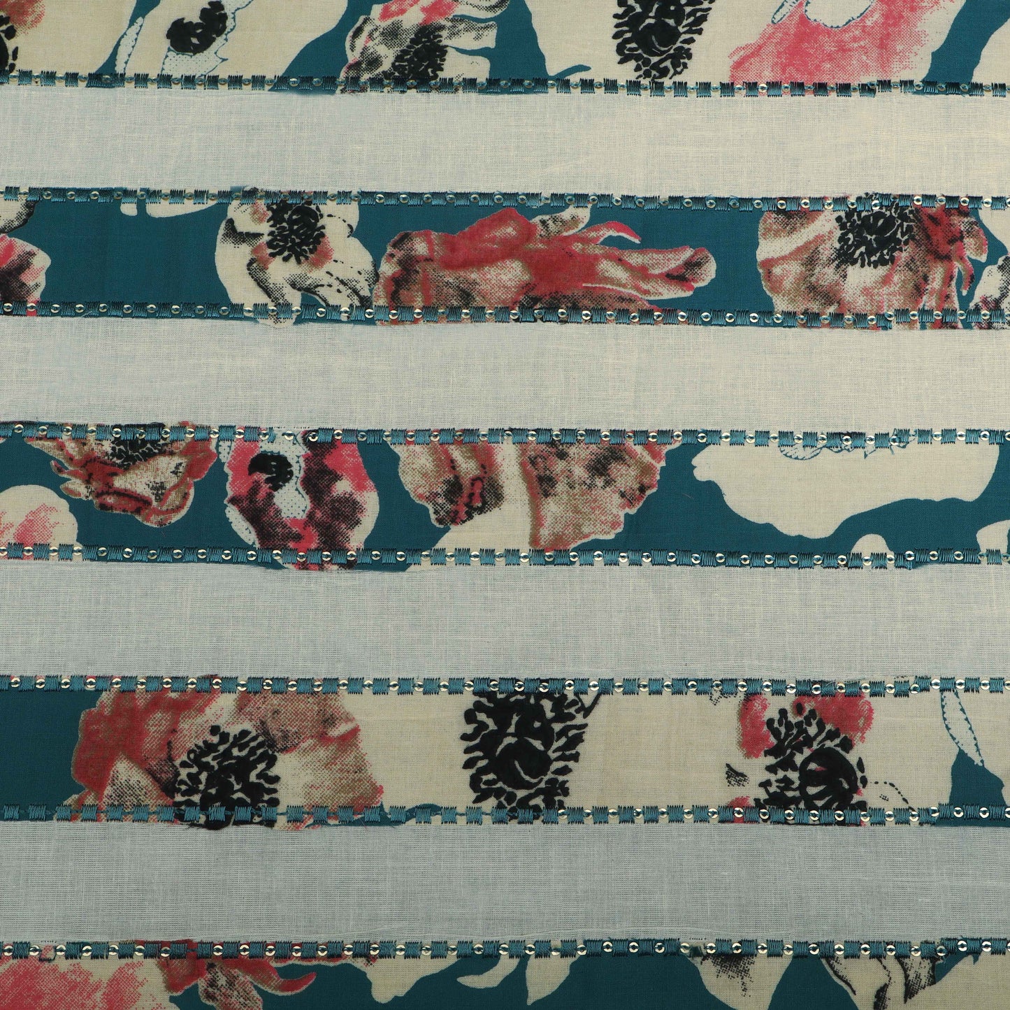 Off White Color Kora Cotton Embroidery Fabric