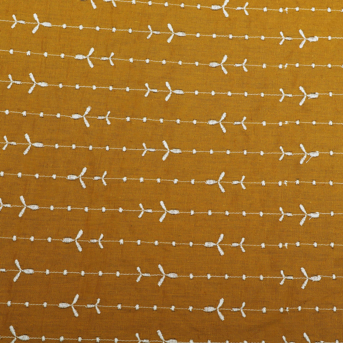 Mustard Color Kora Cotton Embroidery Fabric